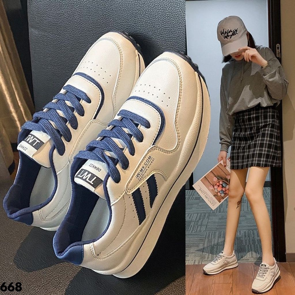 SEPATU SNEAKERS WANITA IMPORT PUTIH POLOS BERKUALITAS NYAMAN COMFY FIT VIRAL TERBARU 668