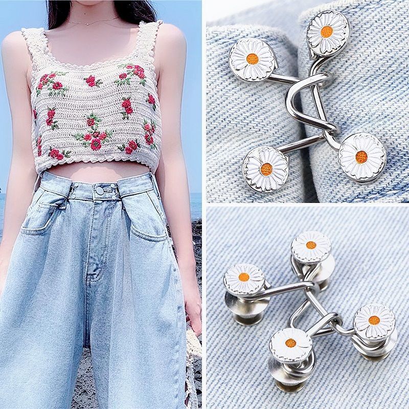 WE Kancing Jeans Logam Simple Adjustable Motif Bunga Daisy Kait Pengecil Lingkar Pinggang Celana Kancing Celana Jeans Button Bisa Dilepas