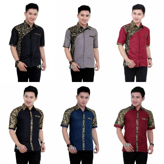 KEMEJA BATIK PRIA LENGAN PENDEK BAHAN KATUN ADEM KOMBINASI PRADA BORDIR