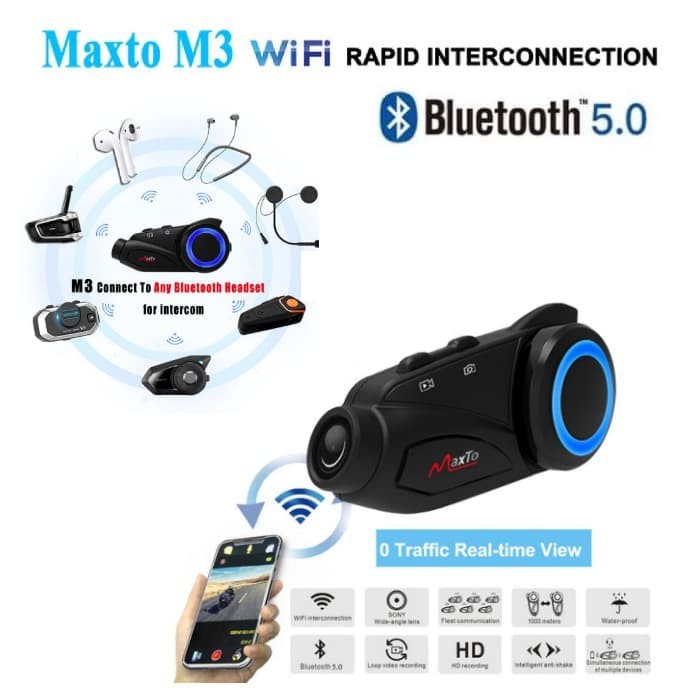 Intercom Helm Maxto m3 Bluetooth Helm Confrence Sony Camera 6 Rider - HELM FULL FACE, TANPA MICRO SD