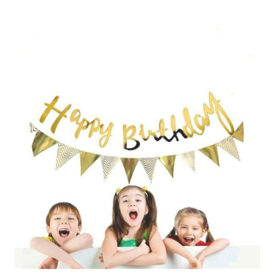 Happy birthday banner silver happy birthday flag bunting gold