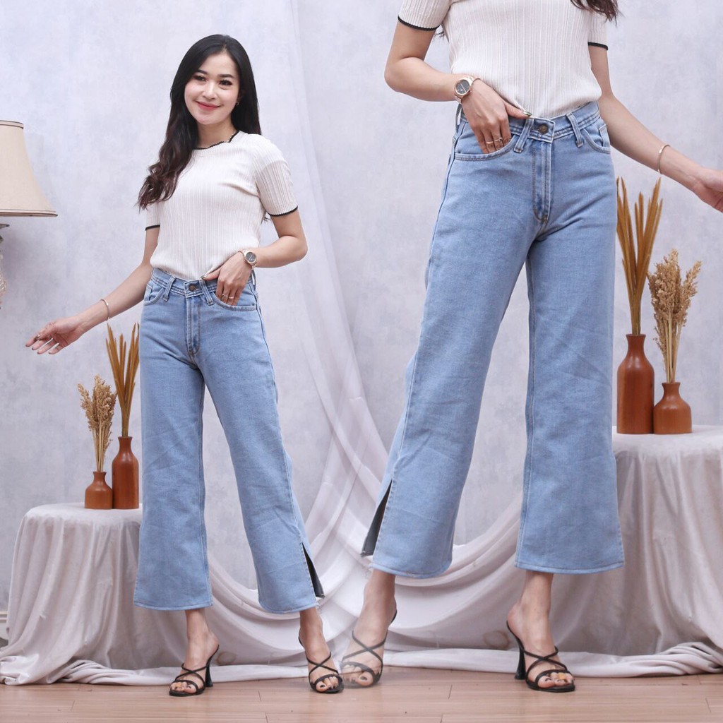 Highwaits Kulot jeans wanita Loose Belah bawah