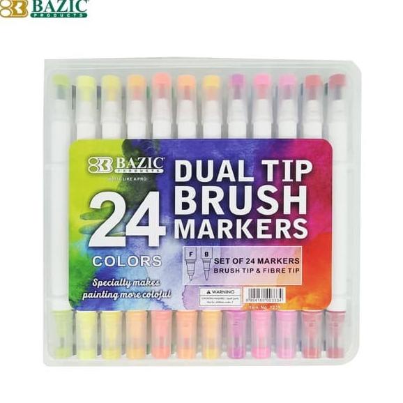 

(BISA COD) Bazic 24 Colors Dual Tip Brush Markers OBRAL Kode 1319