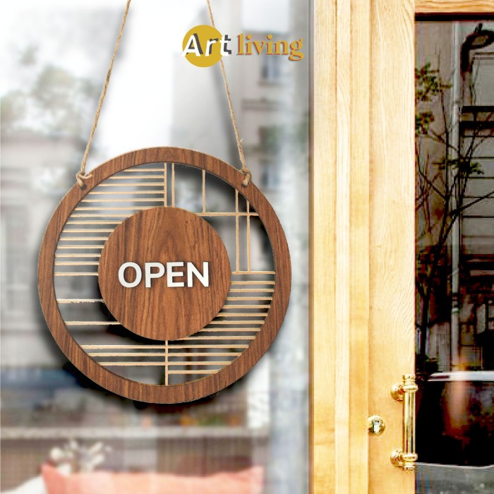 ARTLIVING SIGN OPEN CLOSE KUMIKO STYLE BAHAN KAYU