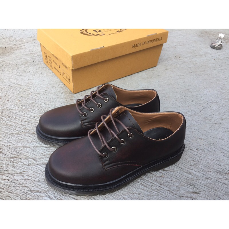 sepatu kulit asli 4 hole BURGUNDY - RAJIB