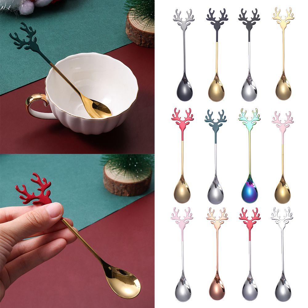 Suyo Sendok Dessert Bentuk Kepala Rusa Bahan Stainless Steel Untuk Natal