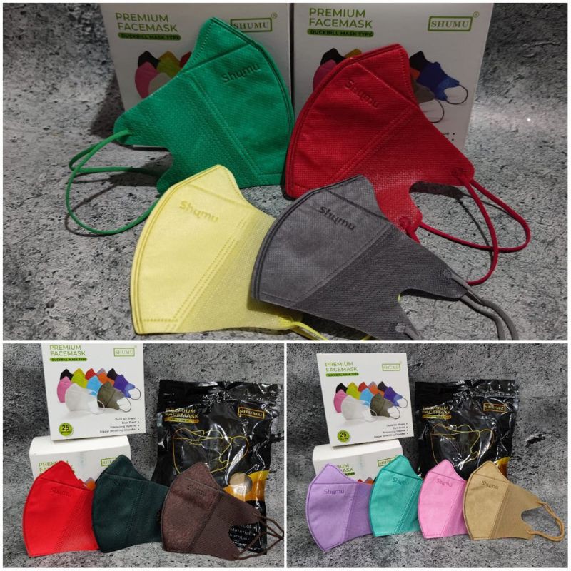 READY STOK MASKER DUCKBILL MERK SHUMU 1 BOX ISI 25 LBR. SHUMU DUCKBILL EMBOSS WARNA WARNI