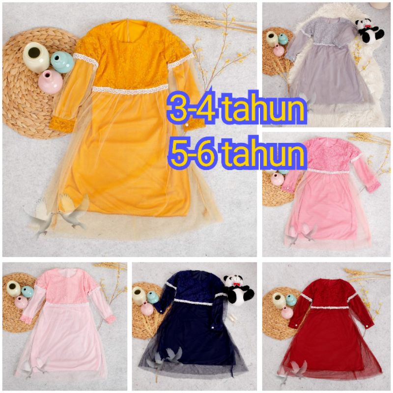 DRESS KID NASYA DRESS ANAK GAUN ANAK TILR GAMIS CANTIK ANAK GAUS PESTA ANAK 3-4TH DAN 5-6TH SF
