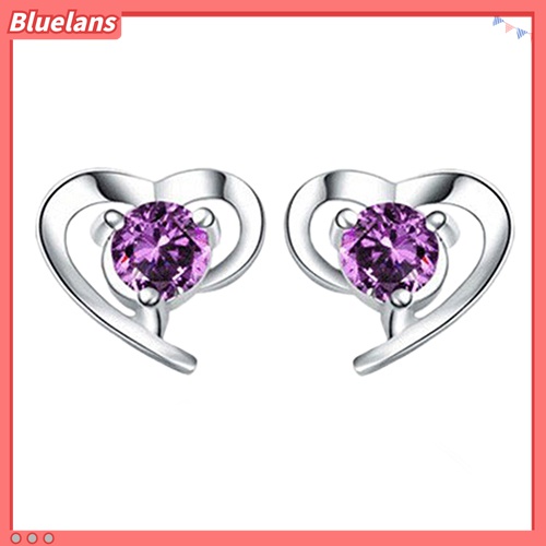Anting Stud 925 Sterling Silver Bentuk Hati Kubik Zirkonia Untuk Wanita
