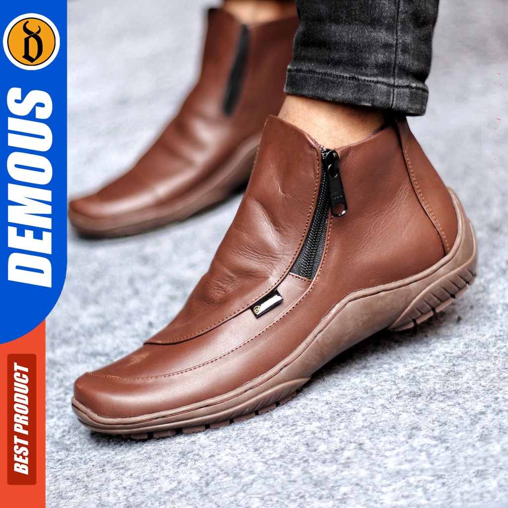 Sepatu Formal Pria Sepatu Casual Pria Kulit Asli Zipper Sepatu Pantofel Kerja Kantor Kuliah Kondangan Sepatu Hitam Pria DEMOUS CORA