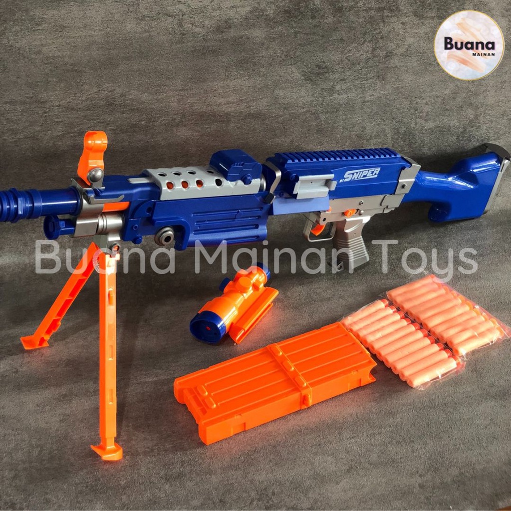 MAINAN ANAK SNIPER SOFT BULLET 7003 BLASTNG SHOOT PELURU BUSA PISTOL BATERAI AUTOMATIC OTOMATIS