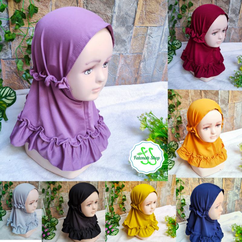 Jilbab baby anak lucu unyu premium 3 4 5 6 7 8 9 bulan 1 2 tahun hijab lucu bahan jersey ( jilbab rempel momo baby )