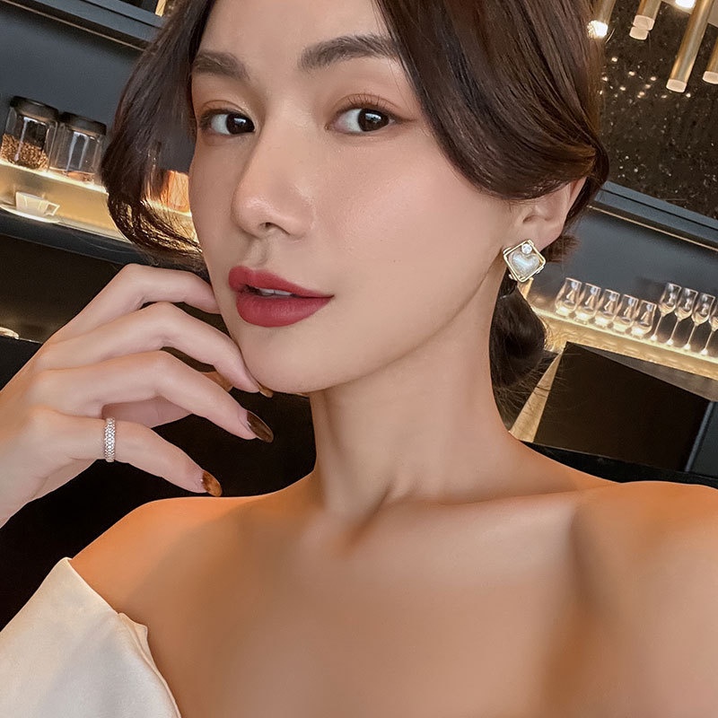 RRNS 096 Anting Tusuk Mutiara Berlian Kotak Anting Korea Anting bulat anting wanita perempuan murah fashion wanita style Anting Fashion