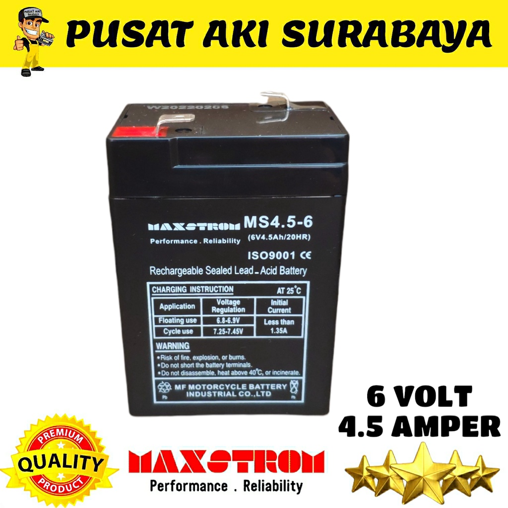 MAXSTROM 6V 4.5Ah ACCU KERING RECHARGE MOTOR MAINAN ANAK MOBILAN AKI RIDE ON CAR VEHICLES 6 VOLT 4 AMPER BATERAI TIMBANGAN EMERGENCY LAMP VRLA BATTERY