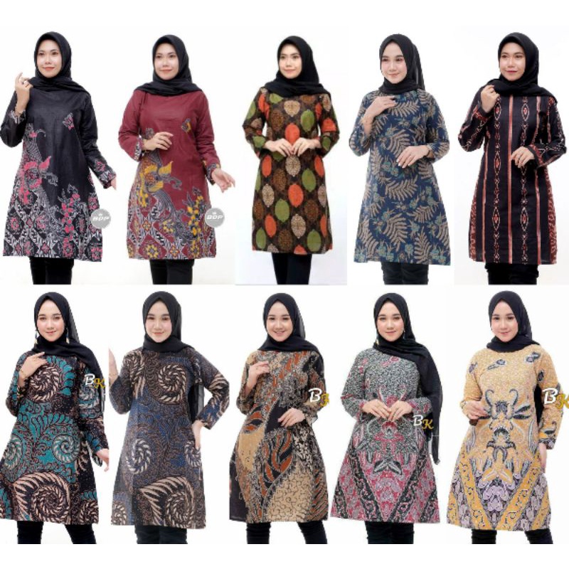 Tunik batik wanita modern terbaru JUMBO M L XL XXL atasan batik wanita seragam murah, Seragam Kantor