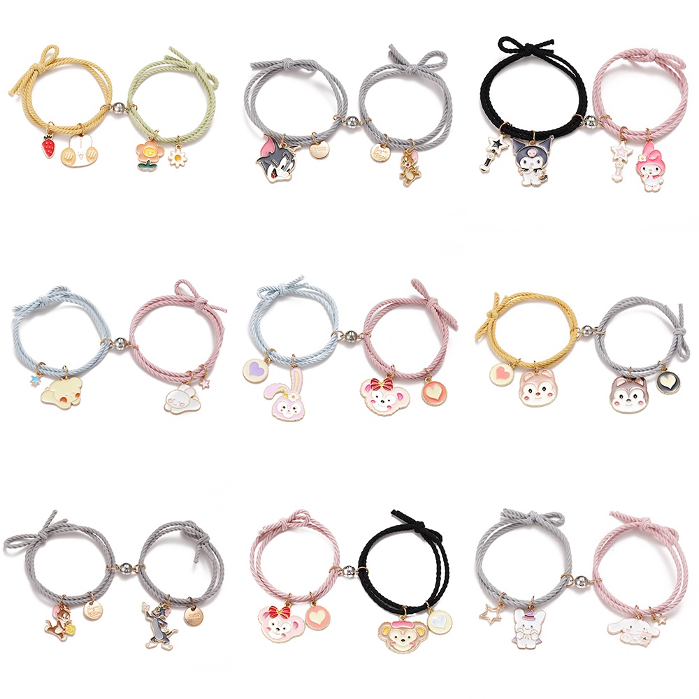 IFYOU 2Pcs Fashion Cartoon Couple Magnetic Bracelet Cute Sweet Pendant Bracelet Lover Love Gifts Jewelry Accessories