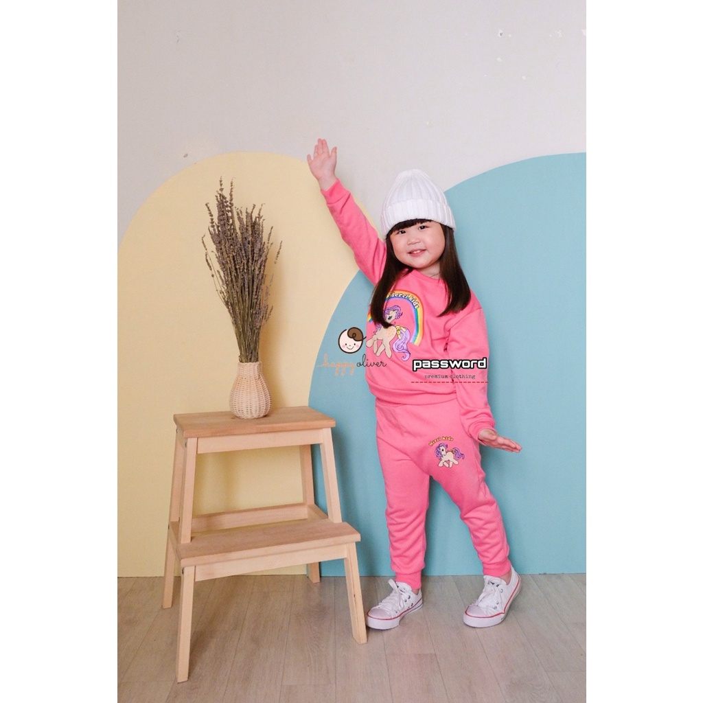 HappyOliver PASSWORD UNICORN MERCI Setelan Sweater 1 - 7 Tahun Baju Anak BerKualitas