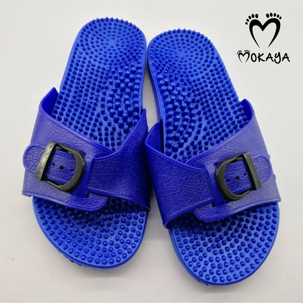 Sandal Slop Rematik Wanita Gesper Besar Empuk Keren Import Mokaya / Size 36-40 (015-1)-Biru Muda