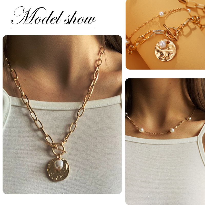 YEEZII Kalung Rantai Multilayer Dengan Liontin Mutiara Untuk Wanita