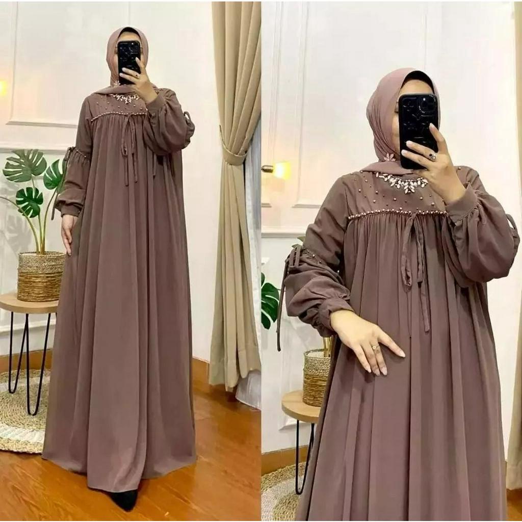 Tamara Dress Ceruty Babydoll Premium Mix Payet Long Dress Gamis Wanita