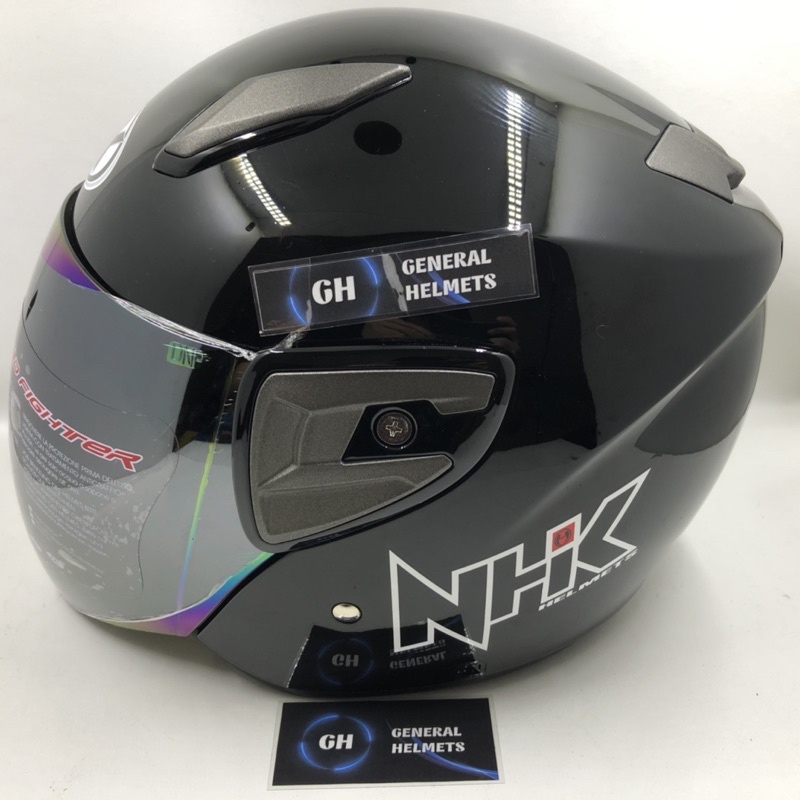 HELM NHK R7 SOLID BLACK GLOSSY HITAM HALF FACE
