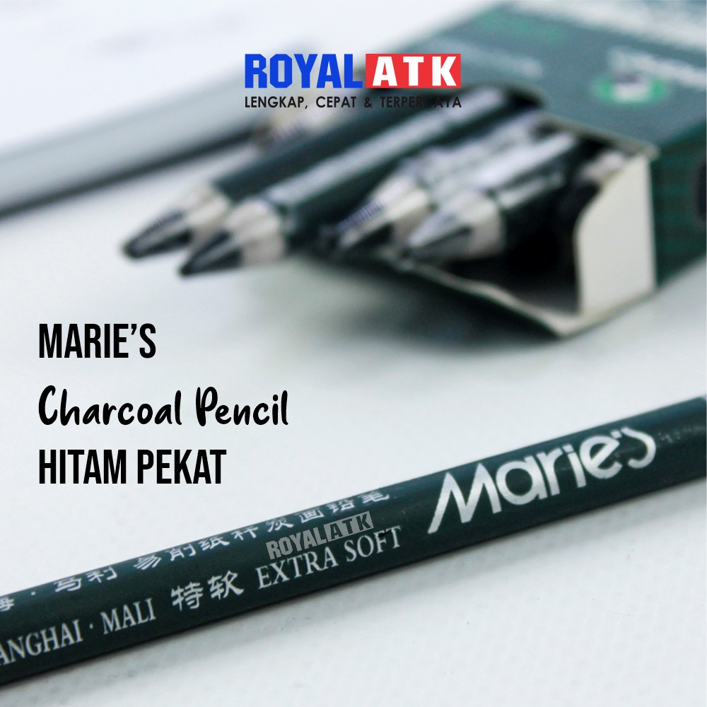 

Pensil Charcoal Marie's Pensil Arang Maries Extra Soft, Soft, Neutral Hitam Pekat