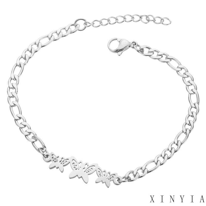 Gelang Desain Butterfly Moon Star Love Bahan Stainless Steel Untuk Wanita