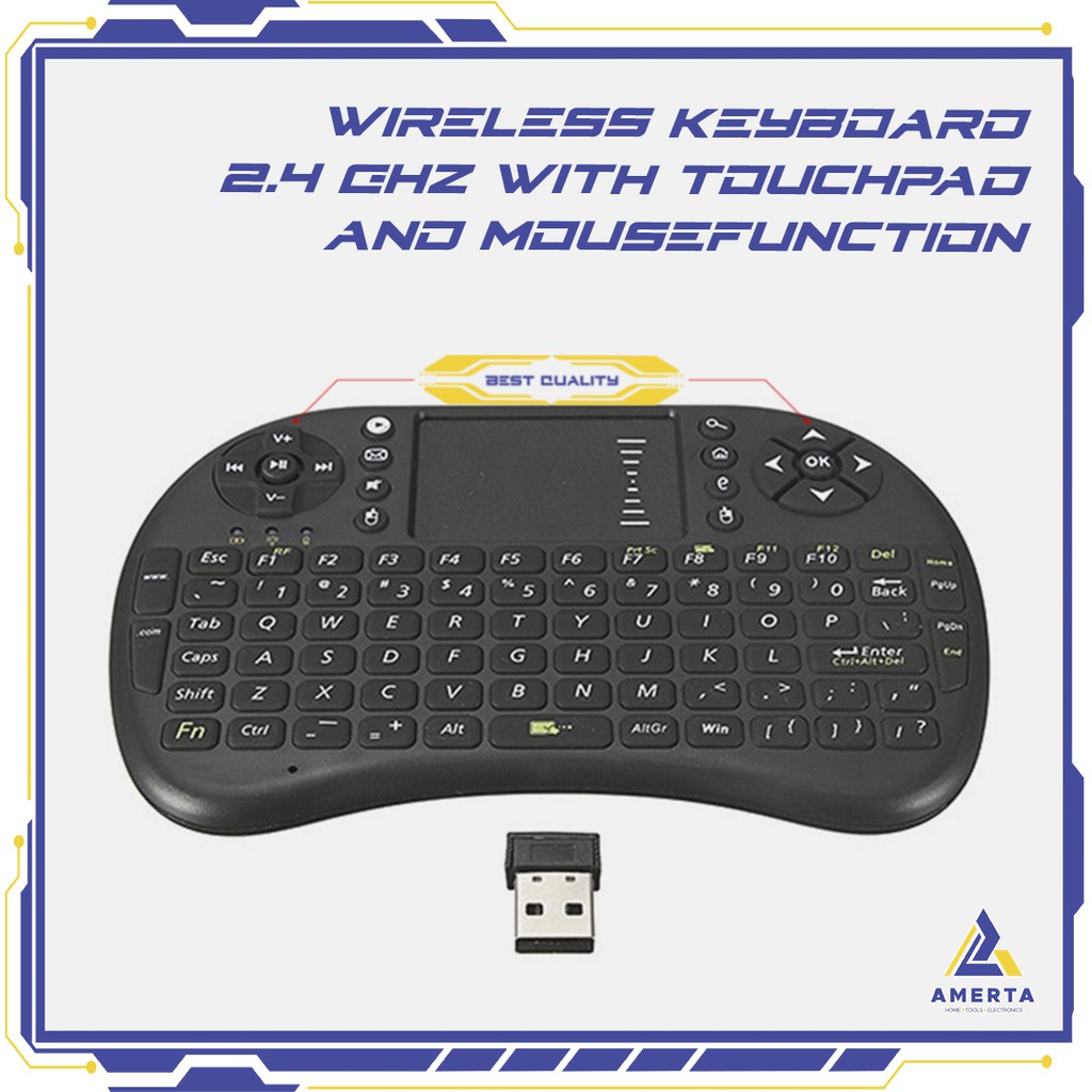 Taffware Mini Keyboard Wireless 2.4GHz dengan Touch Pad &amp; Fungsi Mouse