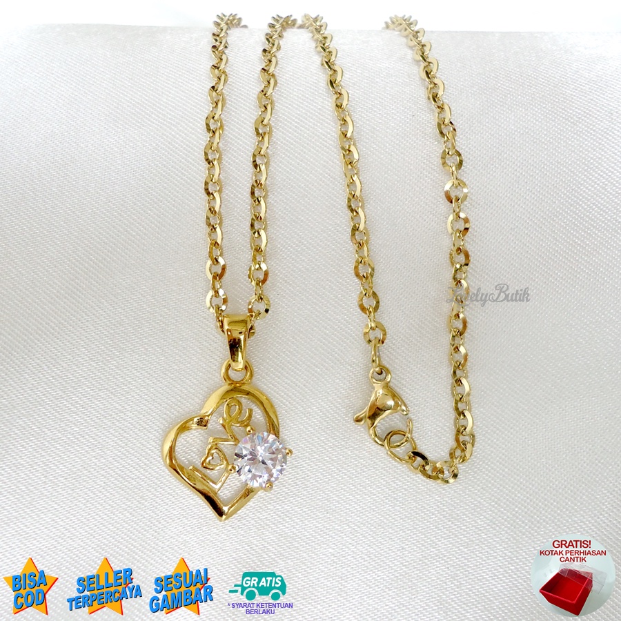 Lovelybutik -  Kalung Titanium Wanita Asli Anti Karat Junit4 Kalung Anti Luntur Korea Model Terbaru Love Bonus Kotak Perhiasan