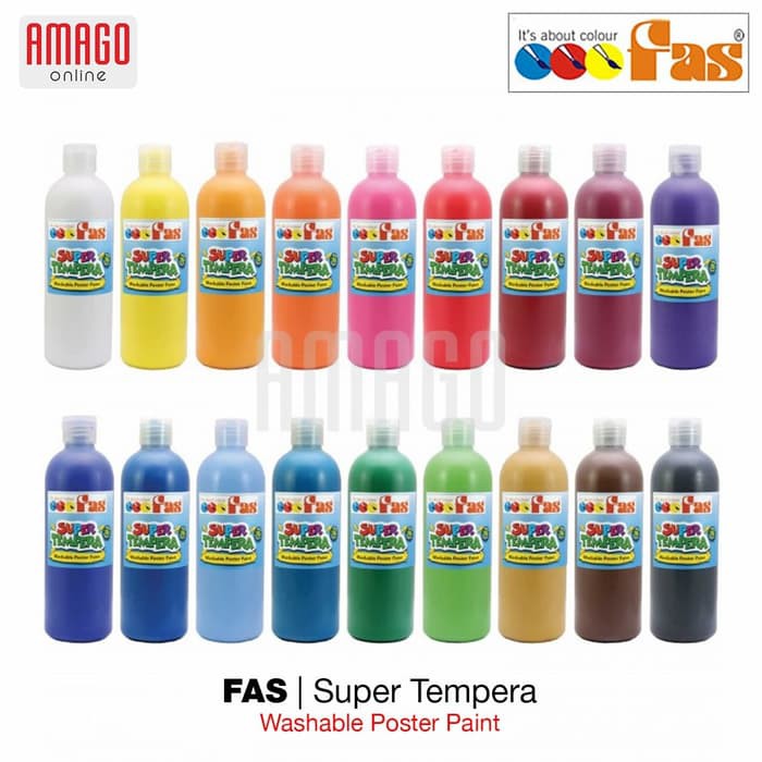 Paket 5 Warna FAS Super Tempera - Yellow - Blue - Red - Black - White - 5 x 500 ml