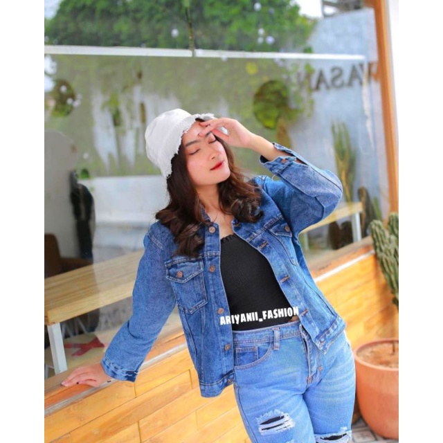 ARN - JAKET JEANS WANITA BIONDY SNOWBLACK CROP DENIM MURAH KEKINIAN Korean Style