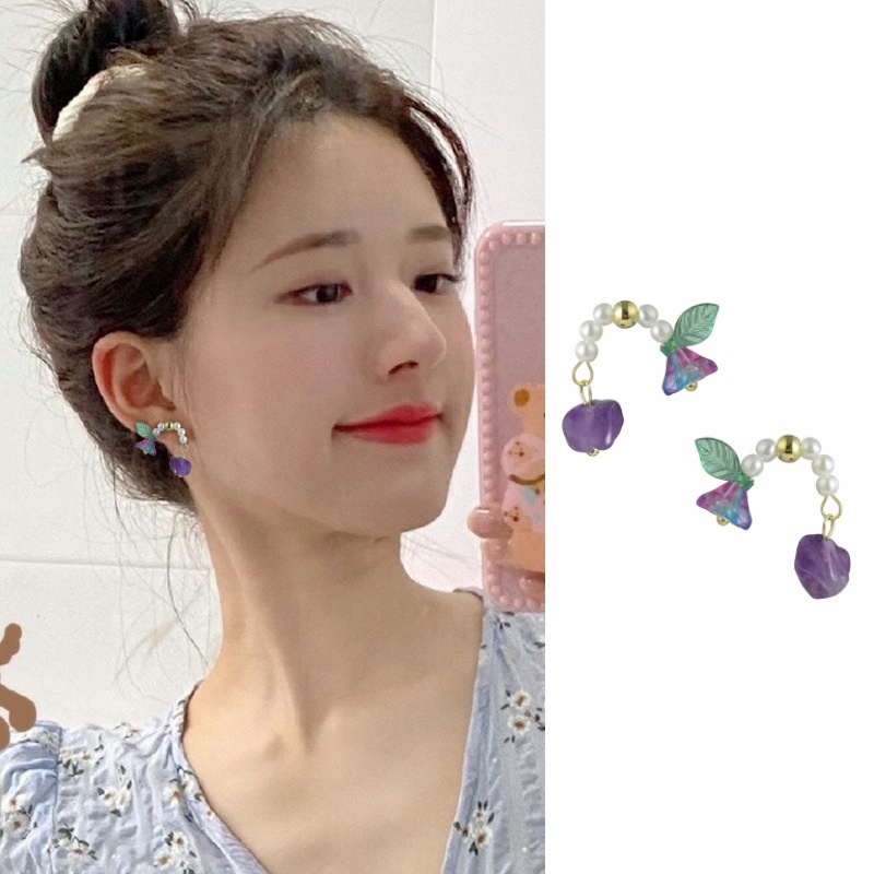 Anting Tusuk Gantung Desain Bunga Lilymanikmanik Mutiara Warna Warni Gaya Jepangkoreaunik Untuk Wanita