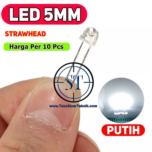 10 PCS LED Putih = Putih 5mm Camping Straw hat White Bulat LAmpu Senter CCTV Dekorasi Terang