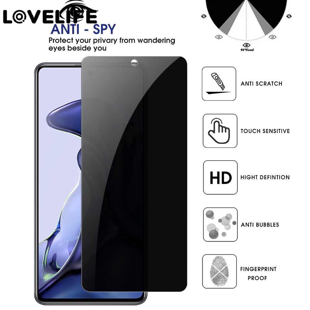 1 / 2pcs Film Tempered Glass Pelindung Layar Anti Spy / Sidik Jari Untuk Xiaomi 11T / Redmi Note 11T Pro / 11 Lite