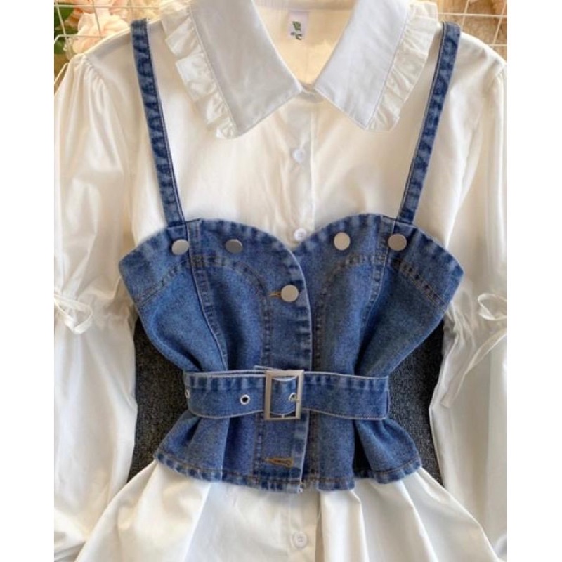 OUTFIT TERLARIS Boa Blouse 2in1 Atasan Baju Blus Korean Style / BLOUSE KOMBI JEANS