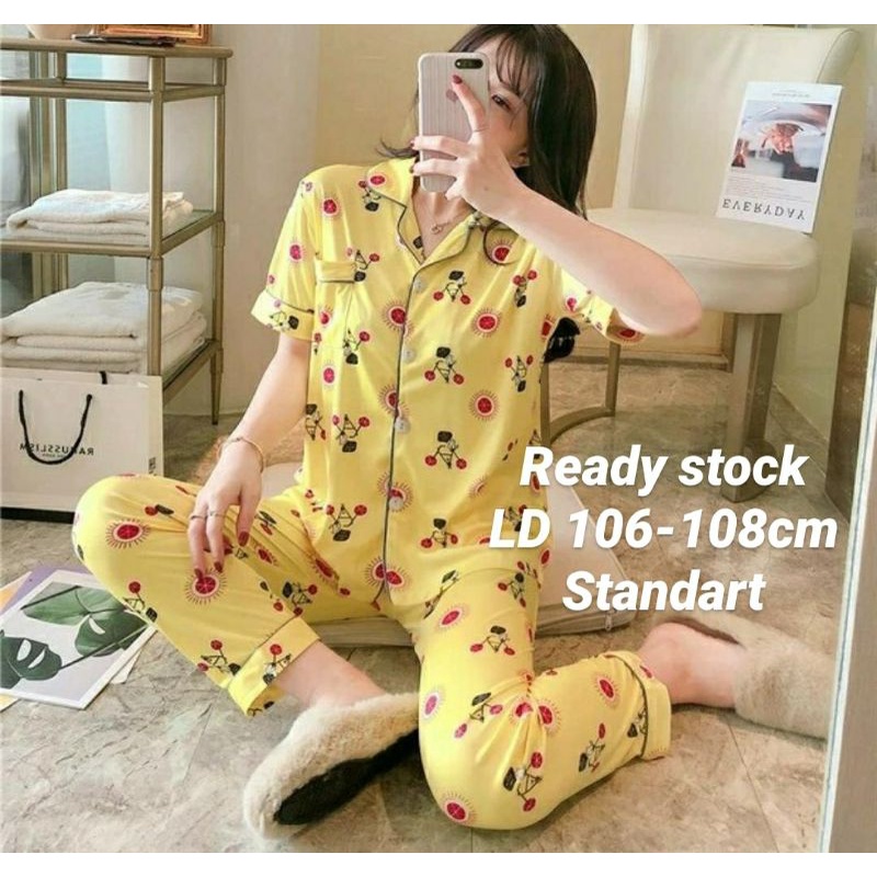 setelan baju tidur piyama import lucu cat big size CP CPK celana panjang bahan kaos stretch KODE1