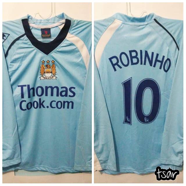Jersey Manchester City Home 2008-2009 No.10 ROBINHO Long Sleeve MULTISPORT Lokal Classic Vintage Med