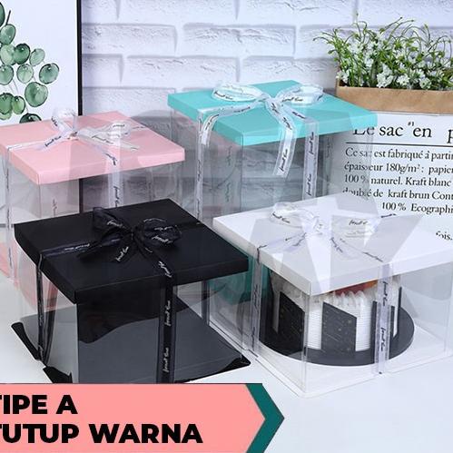 

Rekomended⭐ SET~0209>☛.☛ Cake Box Kotak Transparan Mika Bening Putih/Hitam/Pink/Biru/Merah 30 cm .EO