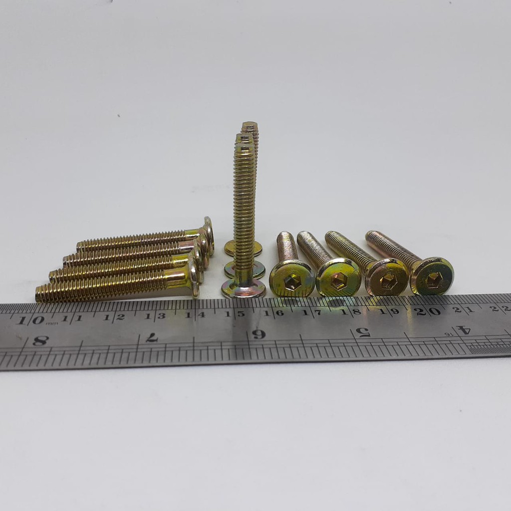 BAUT JCBC M6X40 BAUT FURNITURE BAUT DIPAN BAUT JCBC M6 X 40 BAUT JCBC 4CM BAUT KNOCK DOWN KUNING