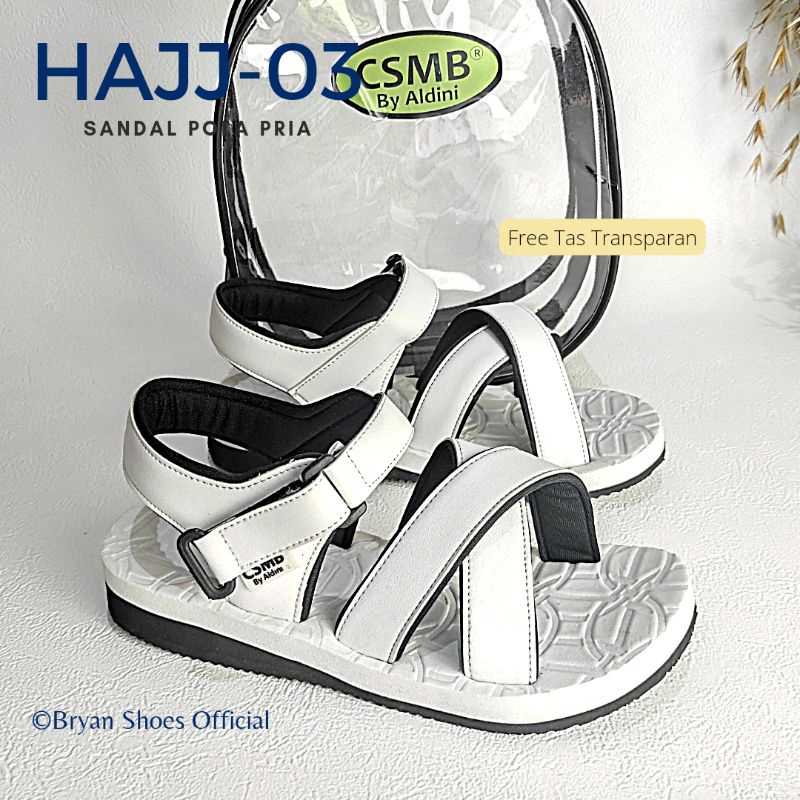 BRYAN Hajj-03 Sepatu Sandal Haji Umroh Silang Ninja Gunung Size 36-40 41 42 43 Putih (Pola Besar Pria)