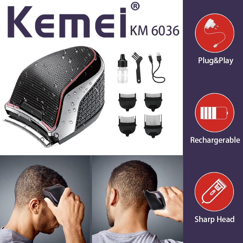 KEMEI hair trimmer KM-6036 rechargeable hair clipper oil head clipper white washable clipper turbo mode self haircut hair cutter