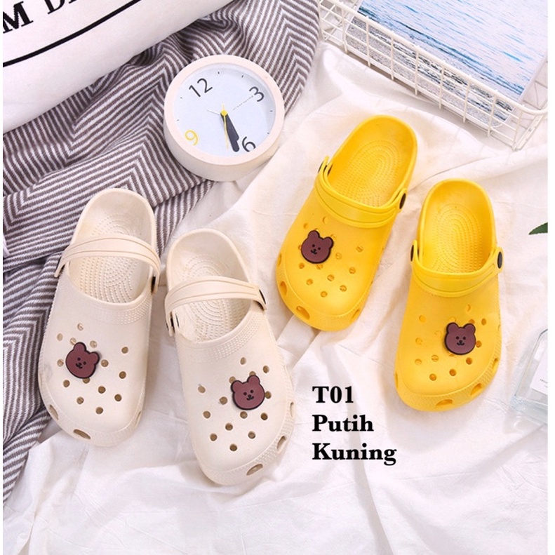 SANDAL WANITA BEAR SIMPLE KARET NYAMAN IMPORT CLOGS IMPORT ANTI LICIN BERUANG T01