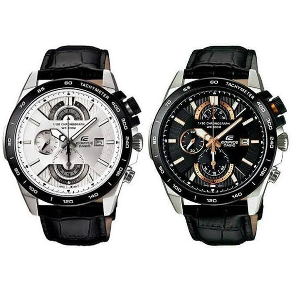 Jam Tangan Pria Casio Edifice Efr-520 / 520L Chrono Leather Black Premium