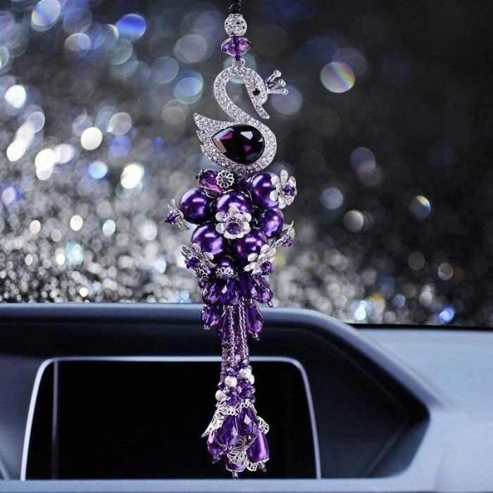 Car Swan Crystal Swarovski Pendant | Gantungan Hiasan Depan Pajangan Bunga Spion Tengah Mobil