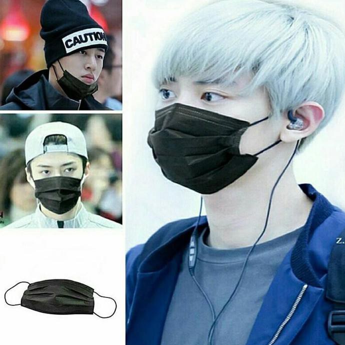 Masker Kain Kasa Hitam / Black KPOP, Import Korea terlaris