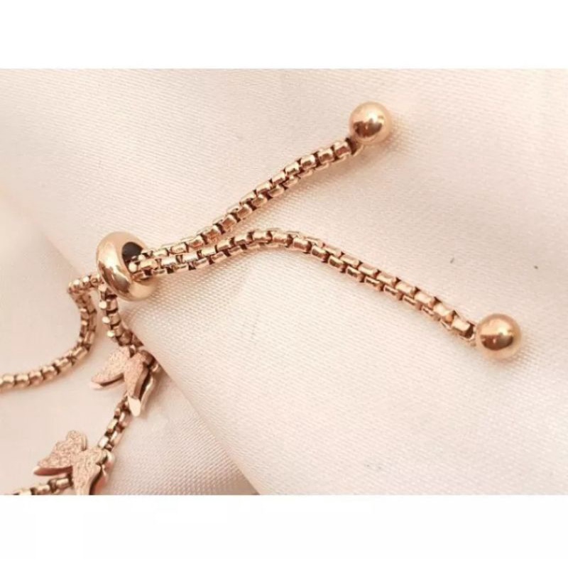 Gelang Serut Wanita Kupu Rosegold Titanium Anti Karat