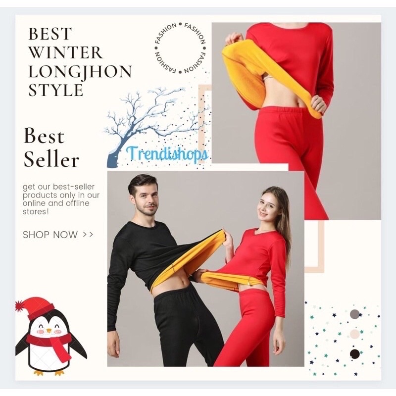 Premium 1 set Longjohn Winter Pria / Wanita thermal underwear long john musim dingin