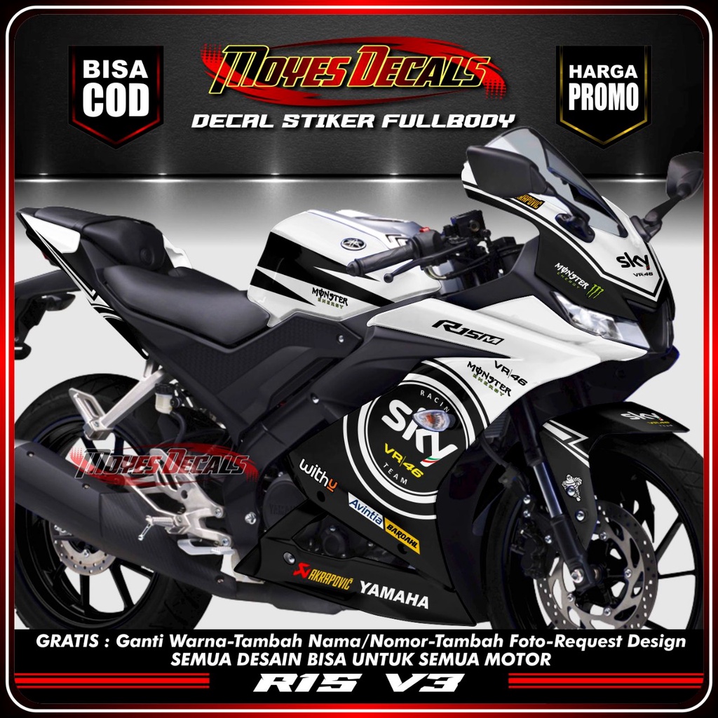 Decal Stiker Fullbody Yamaha R15 V3 - SKY46 White Racing Color