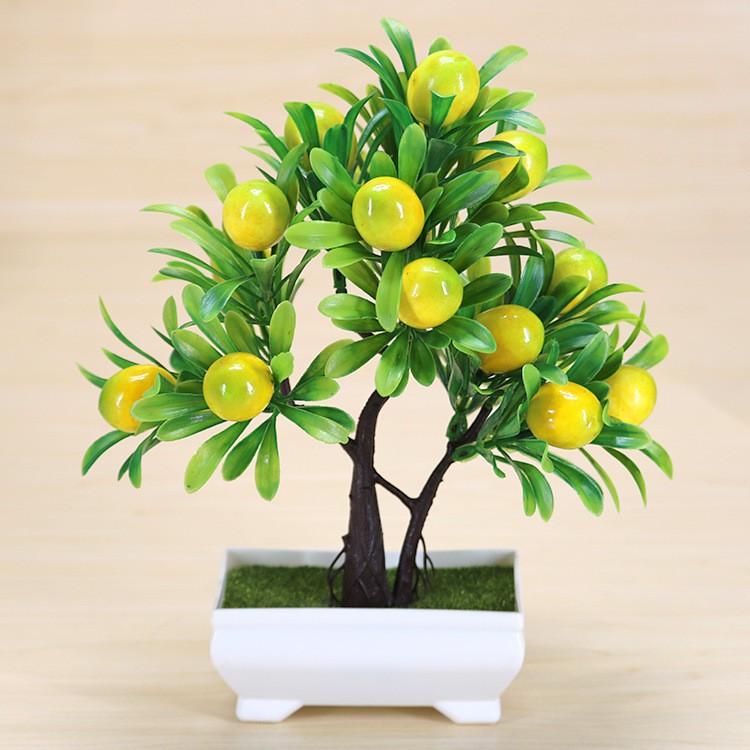 Kunataruma Bunga plastik / Pajangan bunga Artifisial / Pohon Buah Plastik Imitasi Vas Petak AM351-Lemon