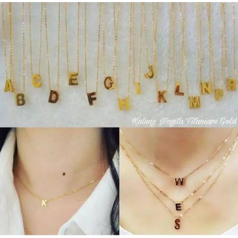 KALUNG TITANIUM  KALUNG ALPHABET WARNA EMAS STAINLESS STEEL